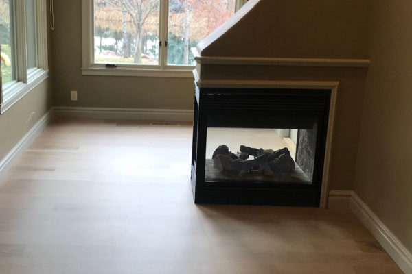 oak hardwood floors with fireplace