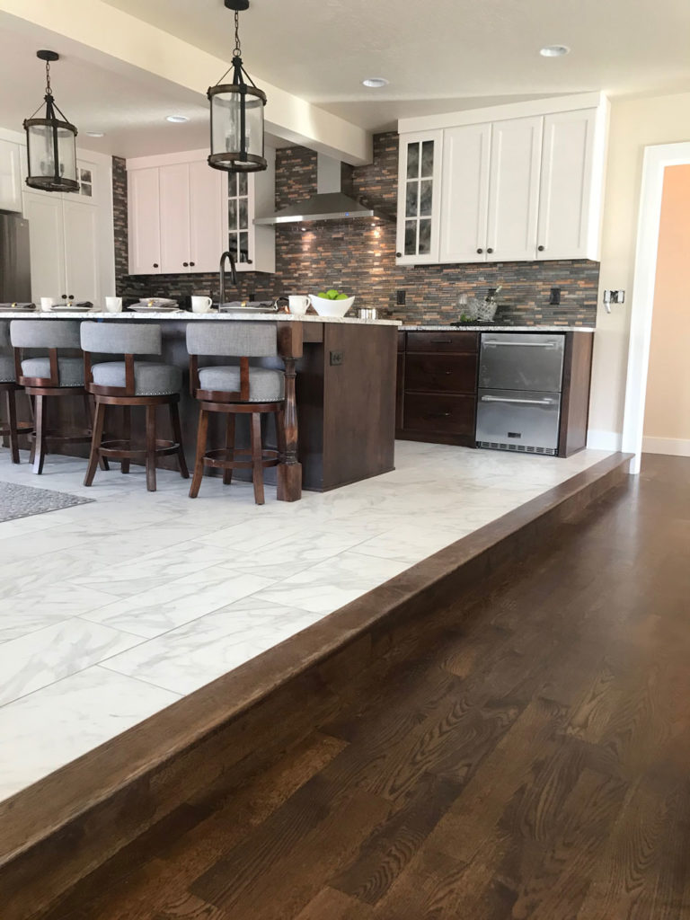dark oak hardwood floors in kitchen