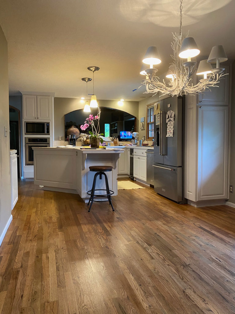 oak hardwood floors in kitchen and dining room