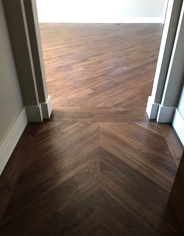 dark walnut hardwood floors in closet and bedroom