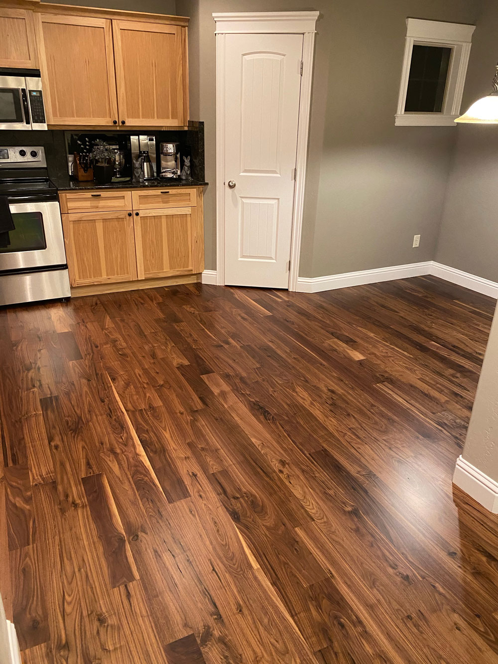 dark walnut hardwood floors in kitchen