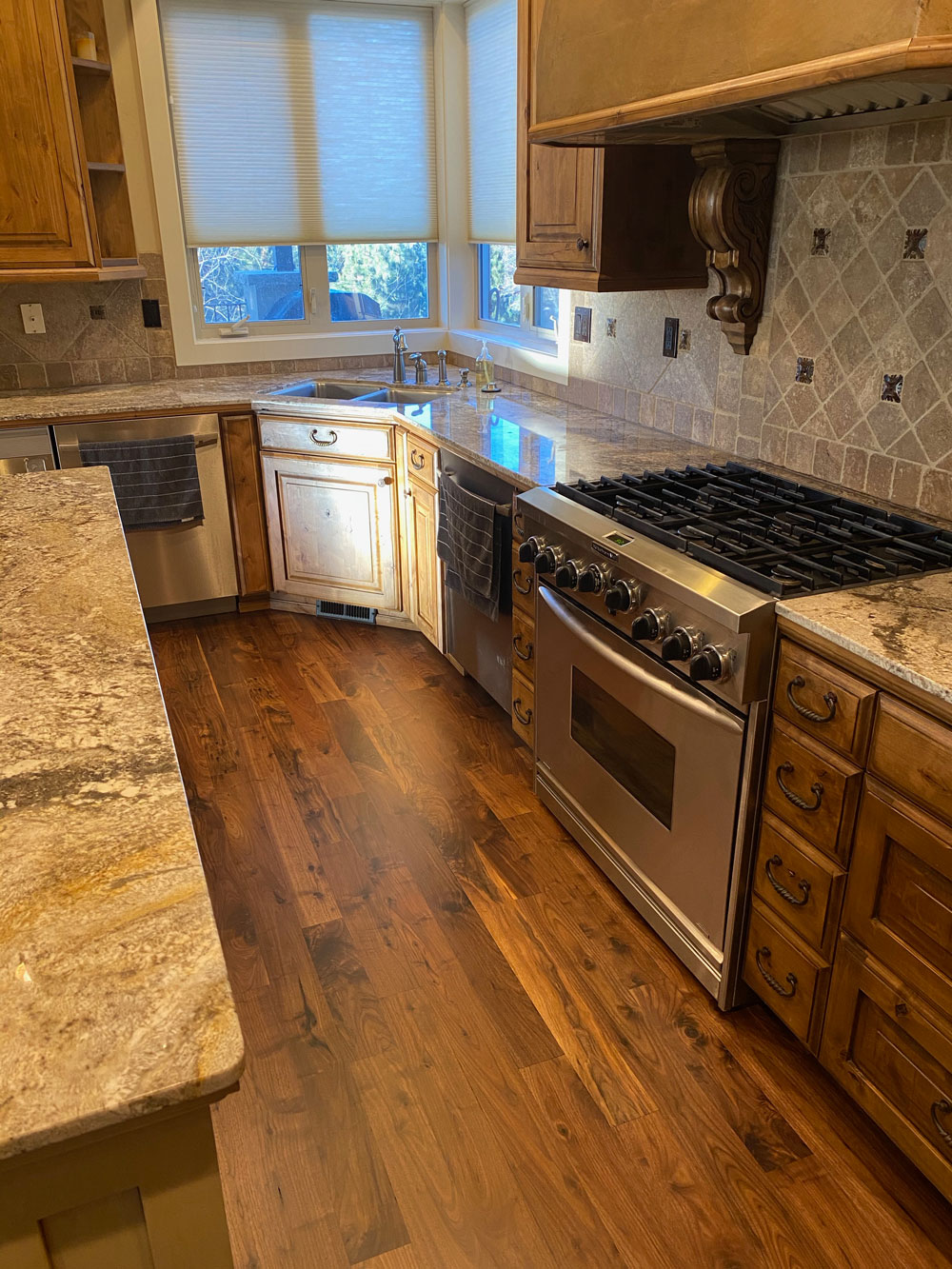 brown walnut hardwood floors in kitchen