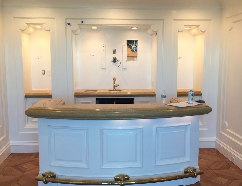 custom kitchen bar with hardwood flooring